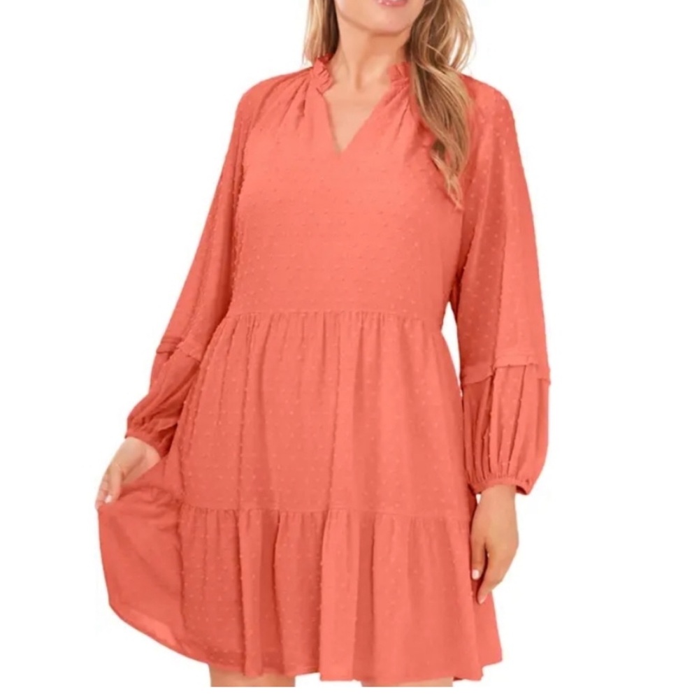 CeCe Long Sleeve Clip Dot Babydoll Dress size XS